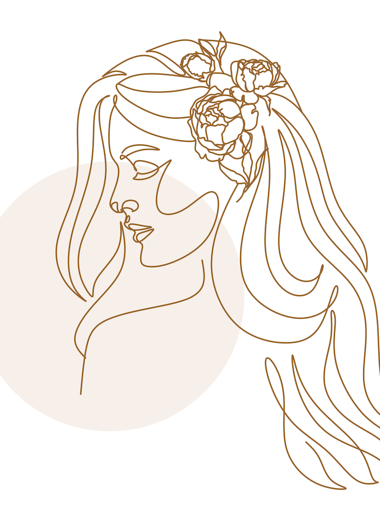 Minimal Line Art Woman with Flowers