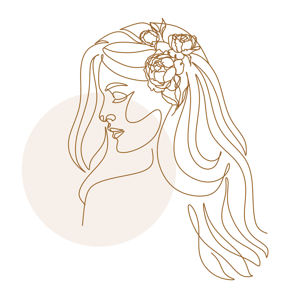 Minimal Line Art Woman with Flowers