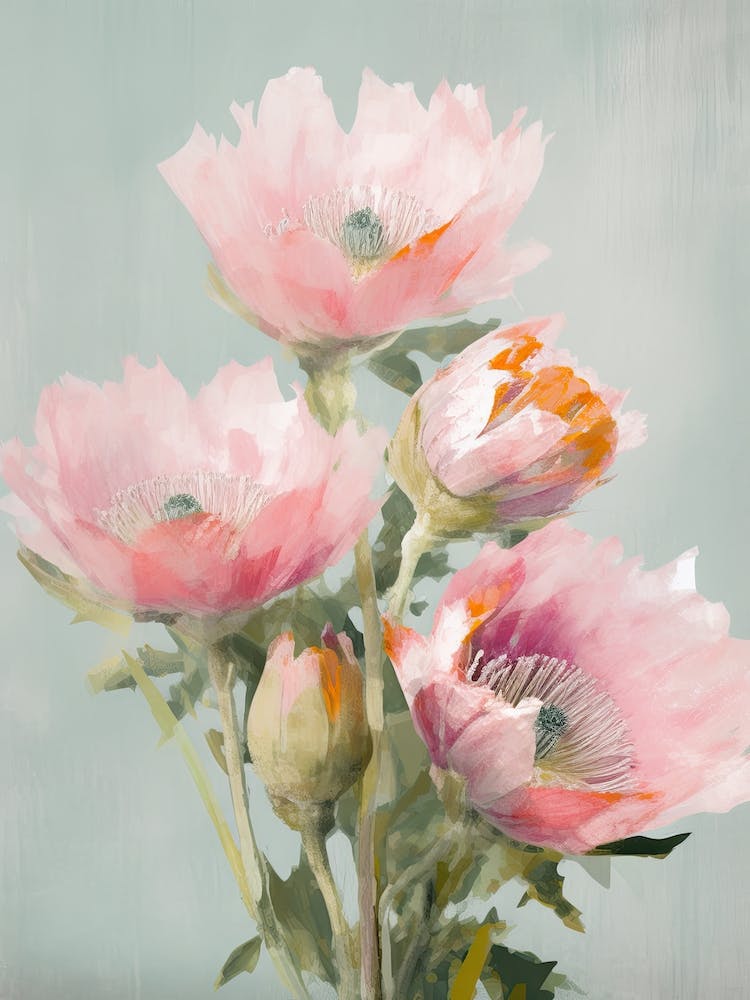 Proteas Flowers Acrylic Painting In Pastel Colours 4