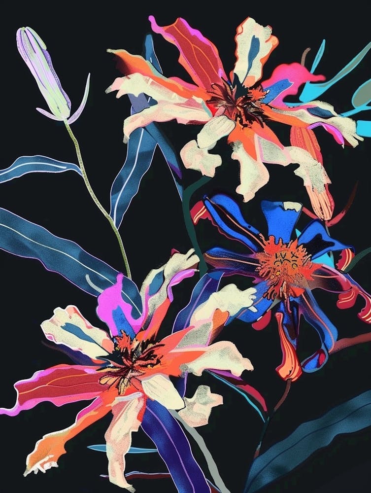 Neon Flowers On Black Cineraria 5