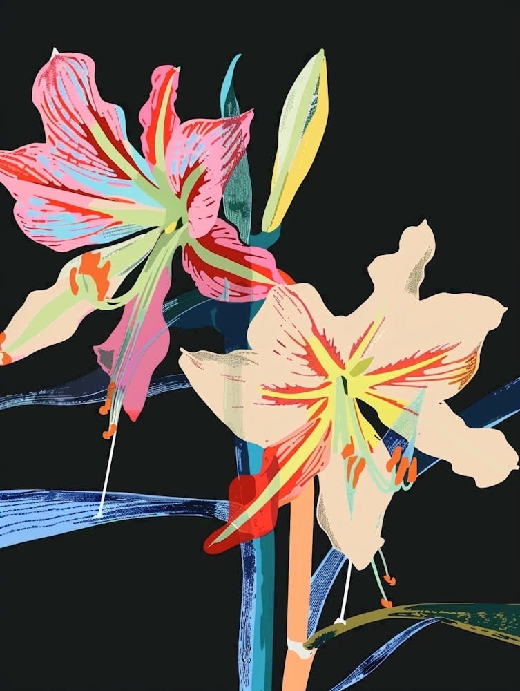 Neon Flowers On Black Amaryllis 5