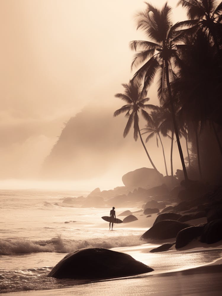 Person With Surfboard On Anse Source D Argent, Seychelles 1