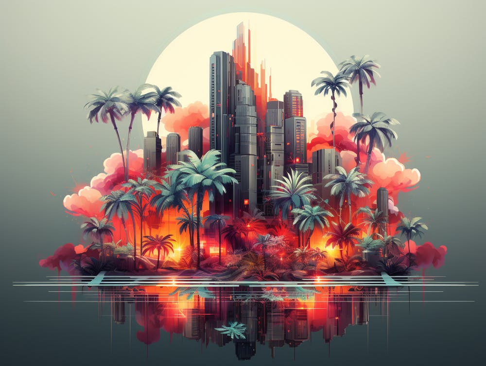 Abstract Art Of Building With Floral