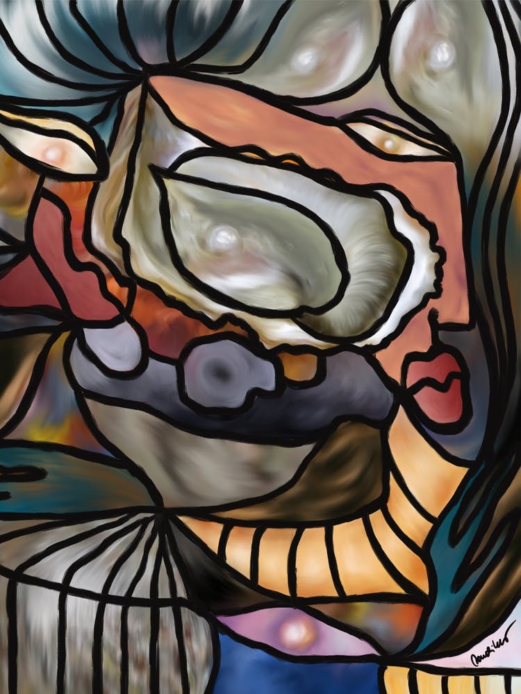 Colorful Abstract Woman With Pearls Madame Survivor Portrait