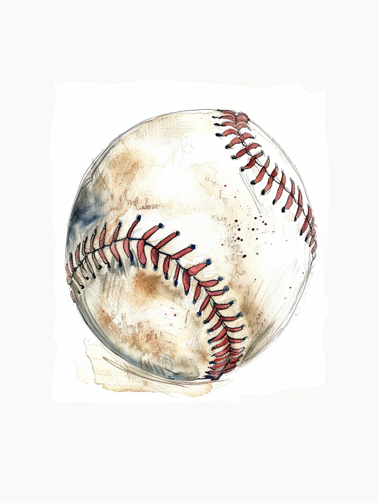 Aquarell-Baseball Gerahmter Druck