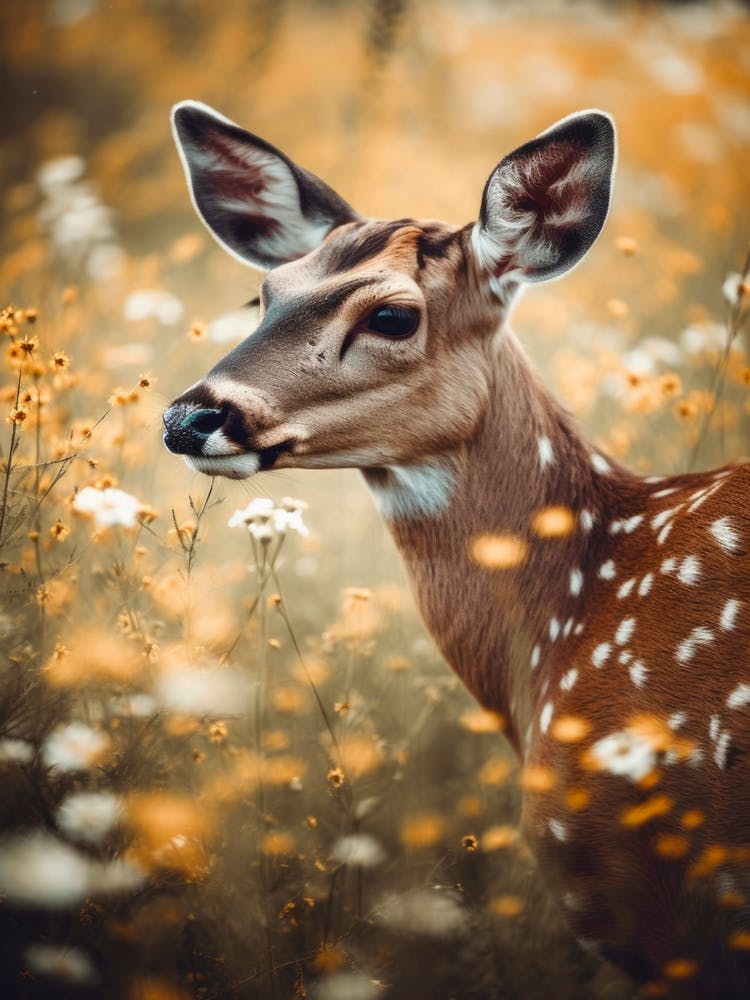 Deer In Flower Field