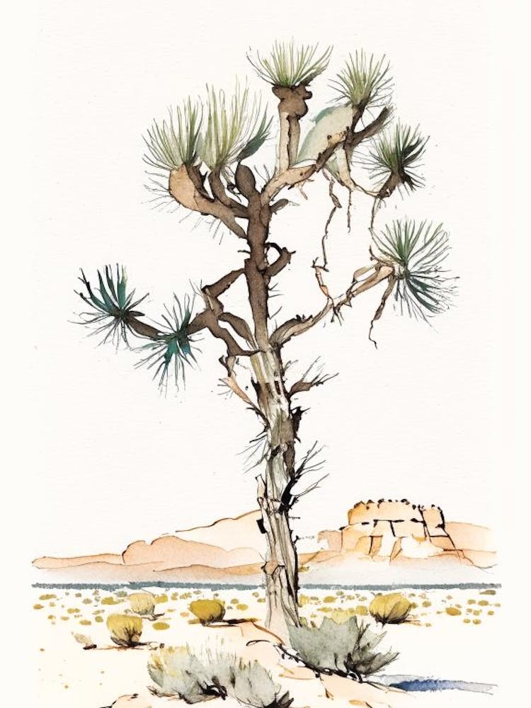 Joshua Tree In Grand Canyon Minimilist Watercolour  (2)