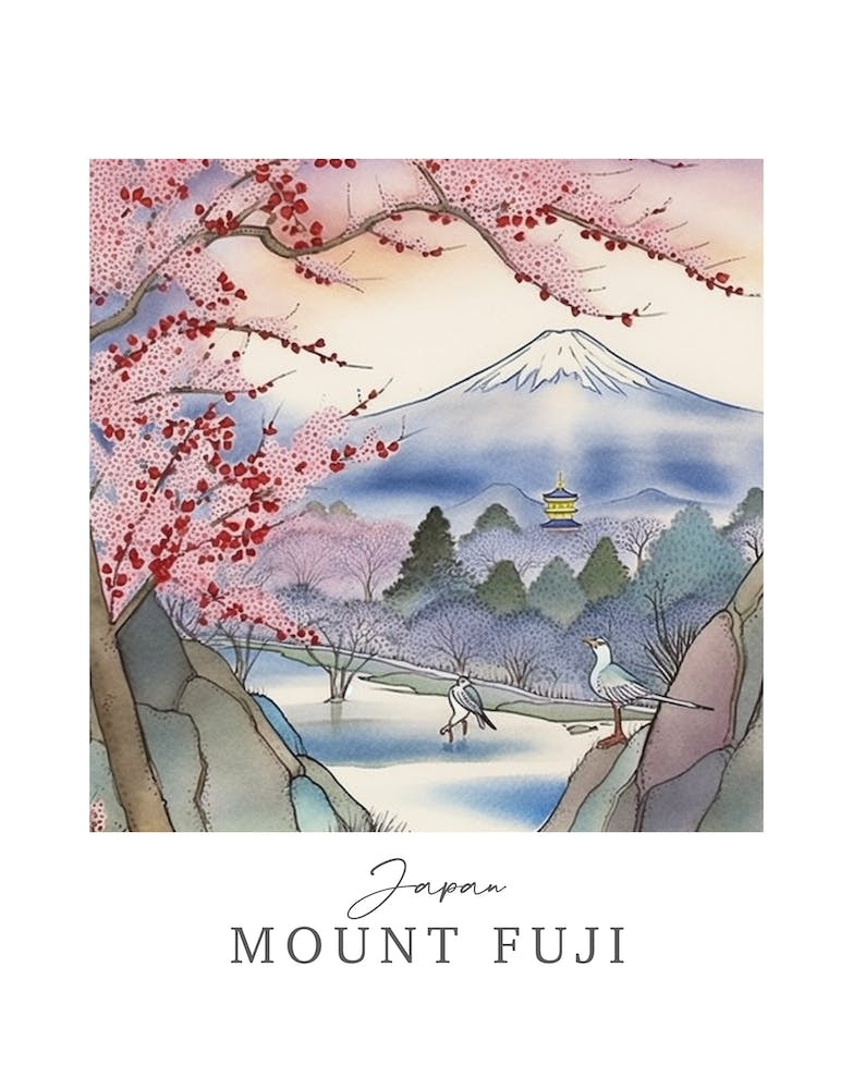 Japan Mount Fuji Storybook 2 Travel Poster Watercolour
