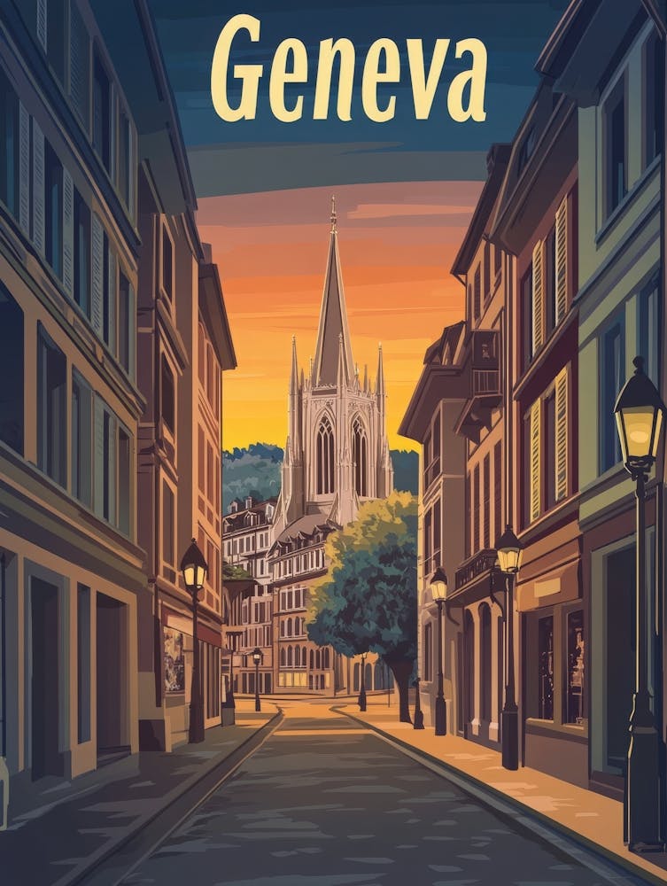Aihrgdesign A Retro Travel Poster For Geneva Featuring The Hi Deb42674 D39f 43cd A409 Dec455d67b6d 2