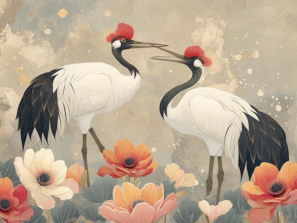 Floral Animal Illustration Crane 2