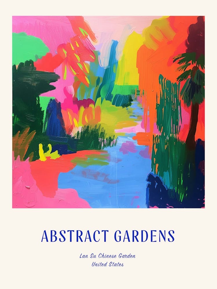 Colourful Gardens Lan Su Chinese Garden Usa 1 Blue Poster