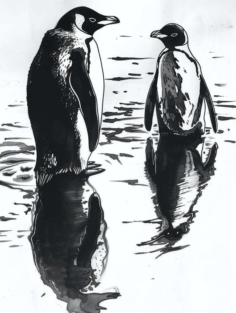 Emperor Penguin Admiring Their Reflections 1