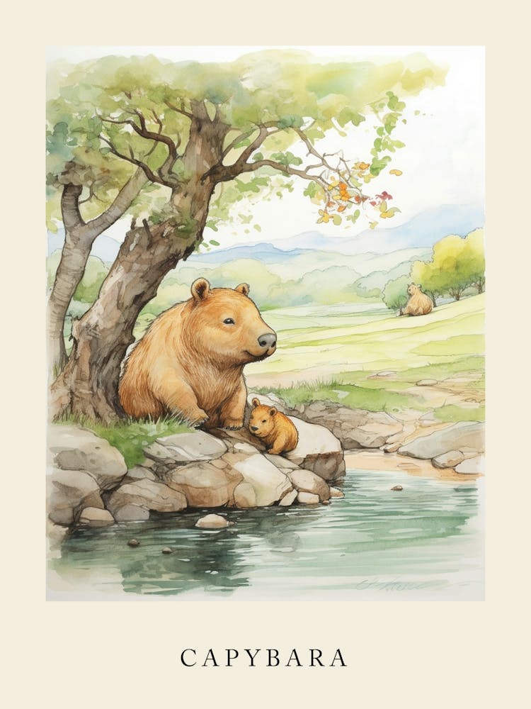 Beatrix Potter Inspired  Animal Watercolour Capybara 1