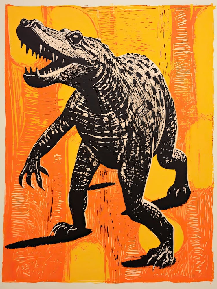 Crocodile, Woodblock Animal Drawing 1