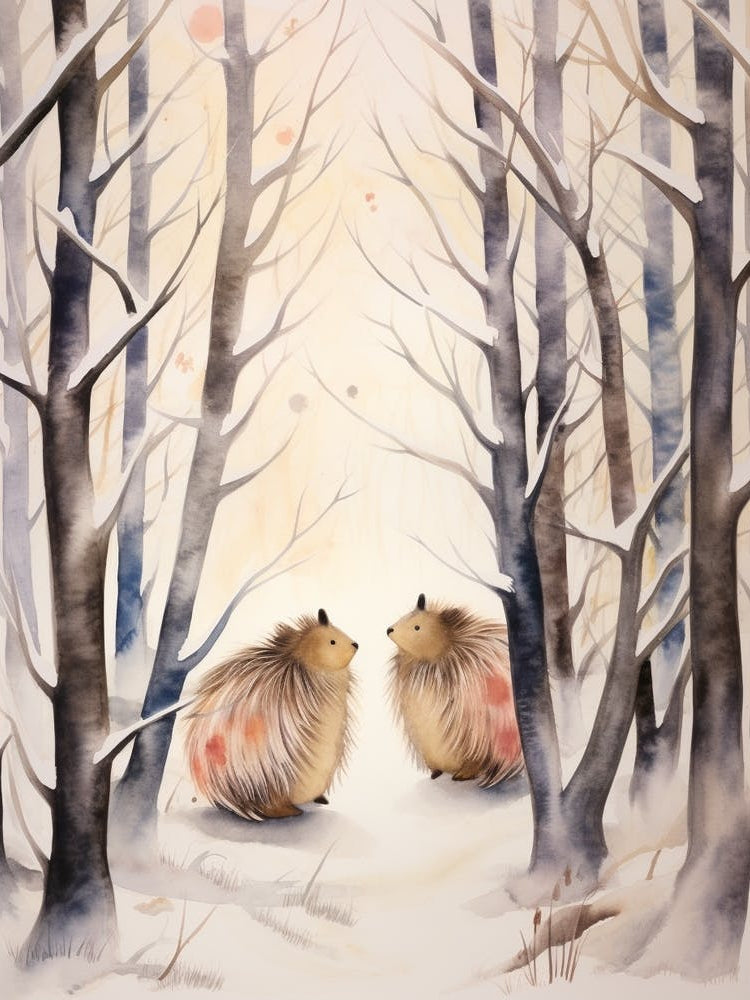 Winter Watercolour Porcupine 1