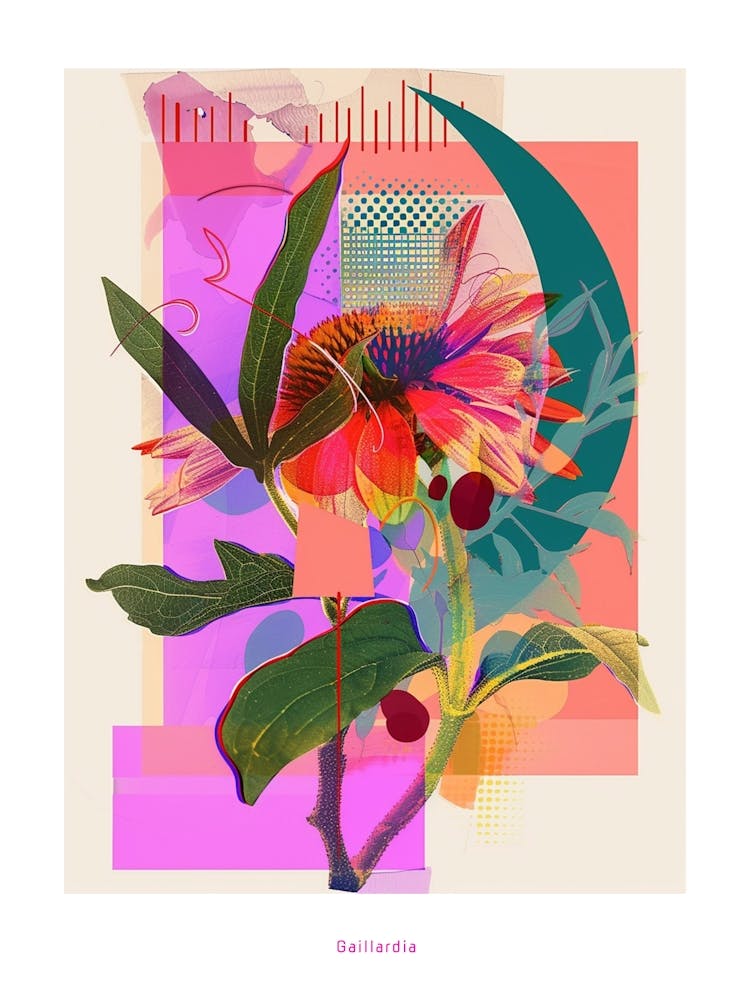 Gaillardia 4 Neon Blumen Collage Poster