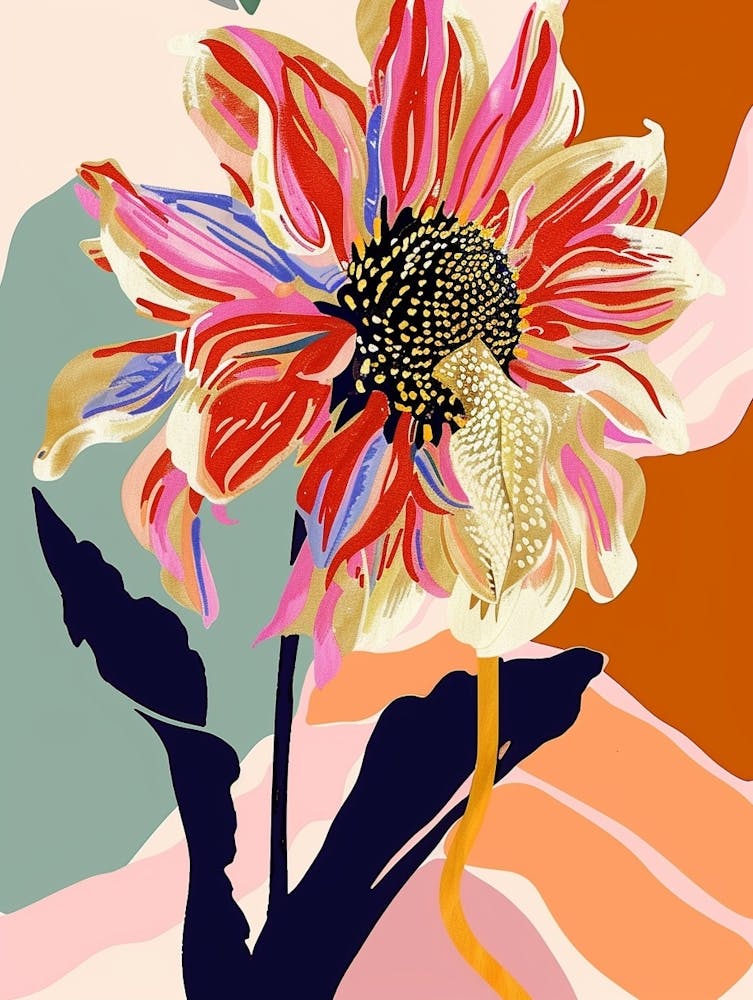 Farbenfrohe Blumenillustration Dahlie 4