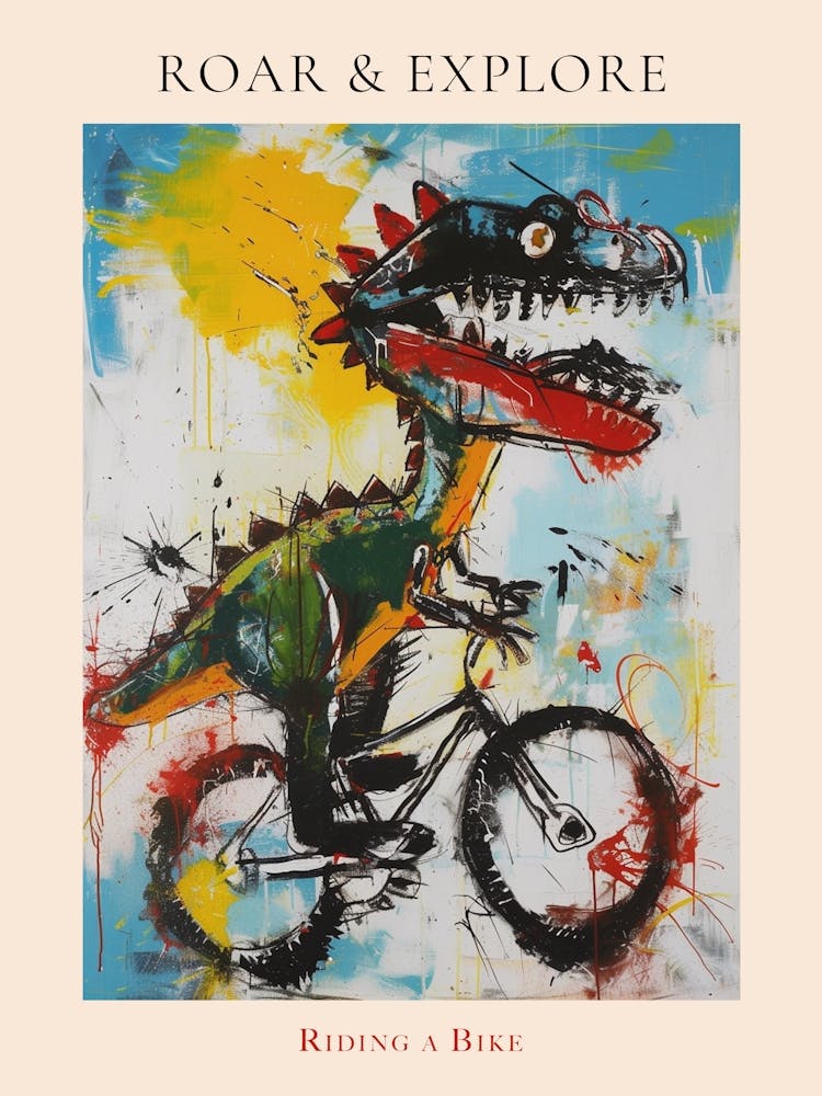 Abstract Dinosaur Riding A Bike Painting 2 Poster