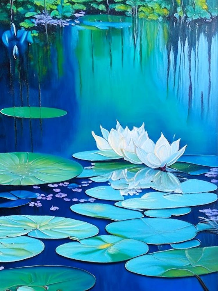 Pond With Lily Pads Water Waterscape Marble Acrylic Painting 1