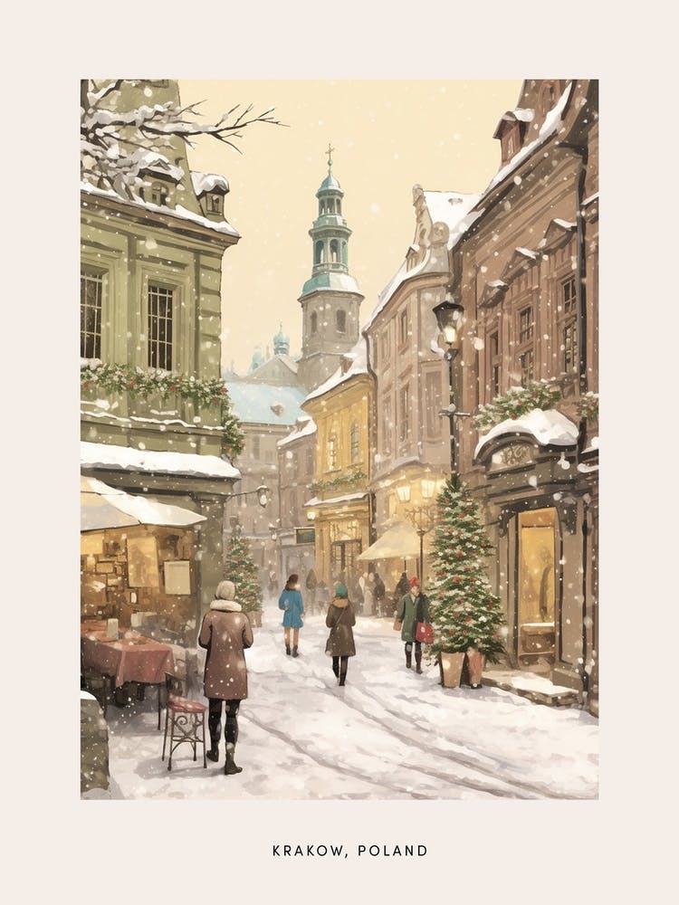 Vintage Winter Poster Krakow Poland 1