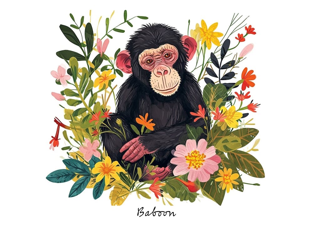 Little Floral Baboon 1 Poster