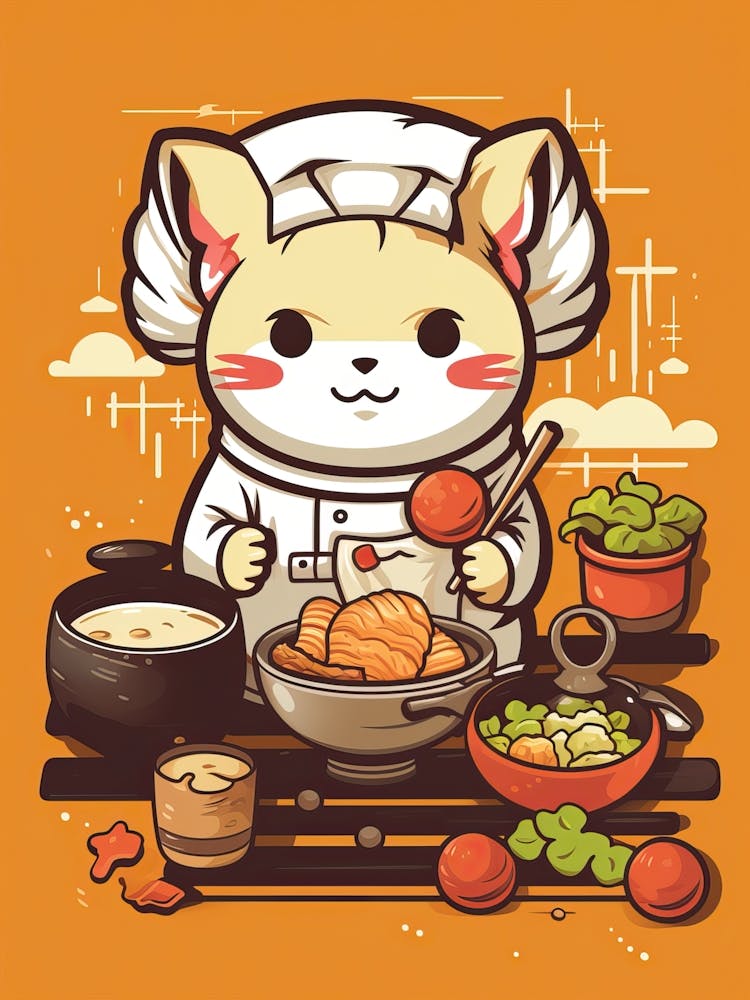 Kawaii Cat Drawings Cooking 1