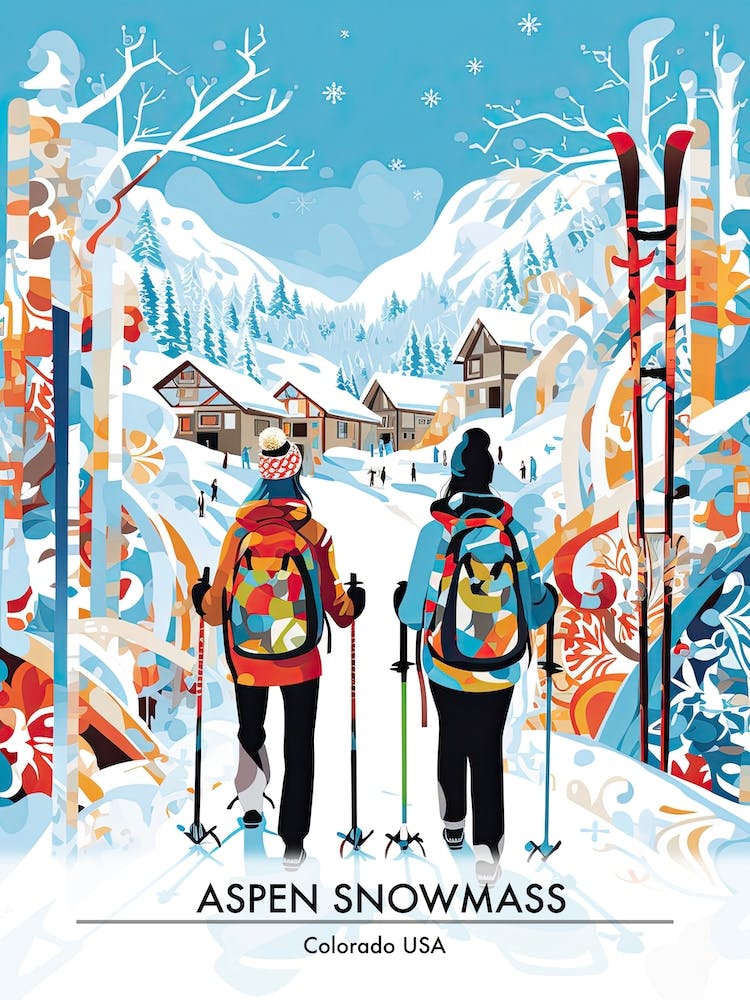 Aspen Snowmass   Colorado Usa, Ski Resort Poster Illustration 2