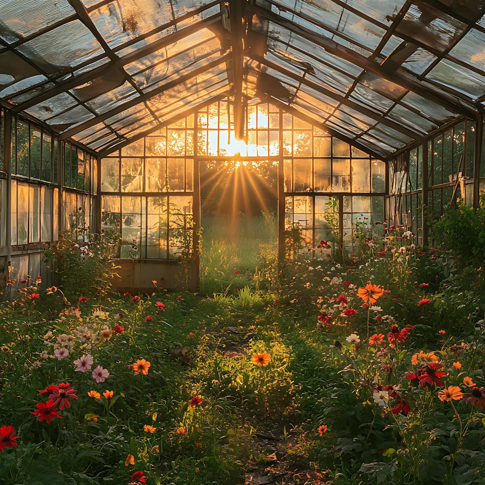 Abandoned Greenhouse Golden Sunset 1
