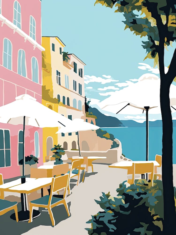Amalfi, Italy, Flat Pastels Tones Illustration 8