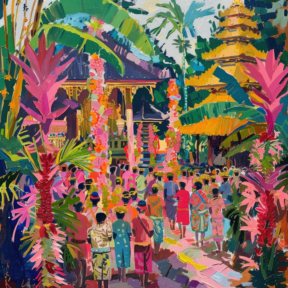 Balinese Temple Ceremony in Style of David Hockney 3