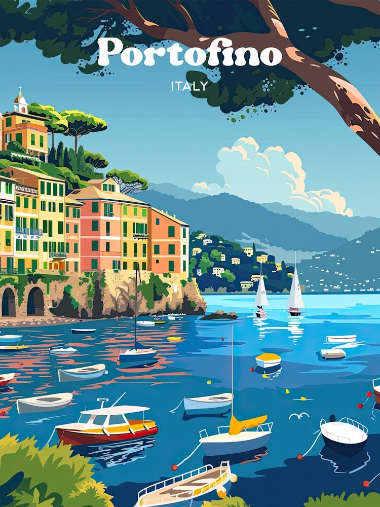 Portofino Italy Coastal Digital Travel Art