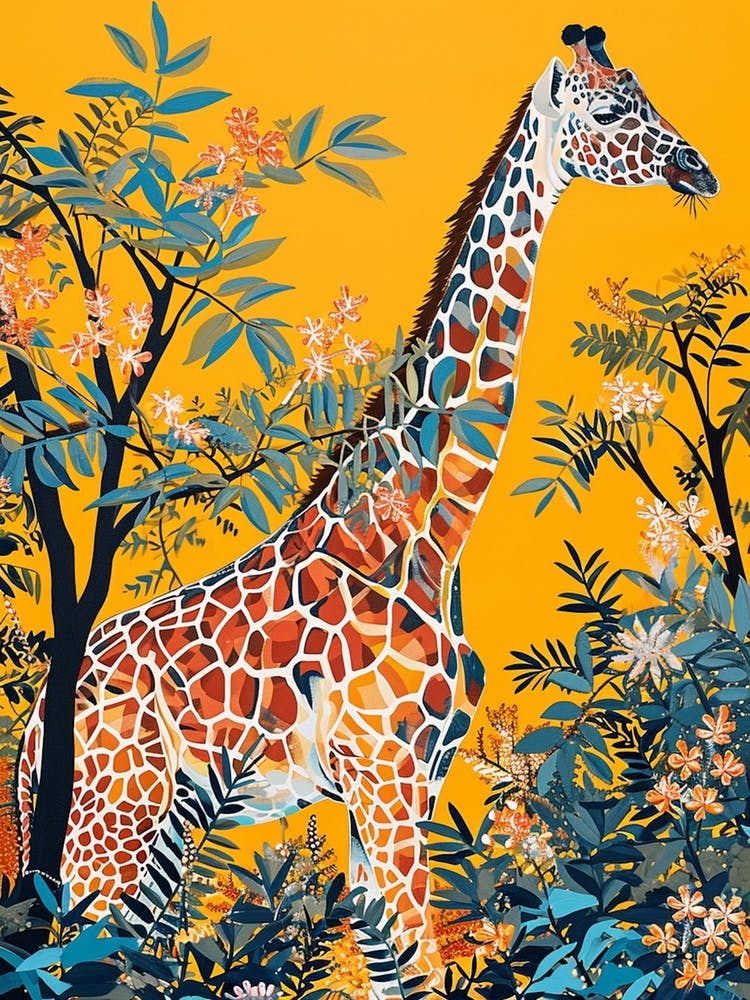 Giraffe In The Wild Leaf Illustration 2