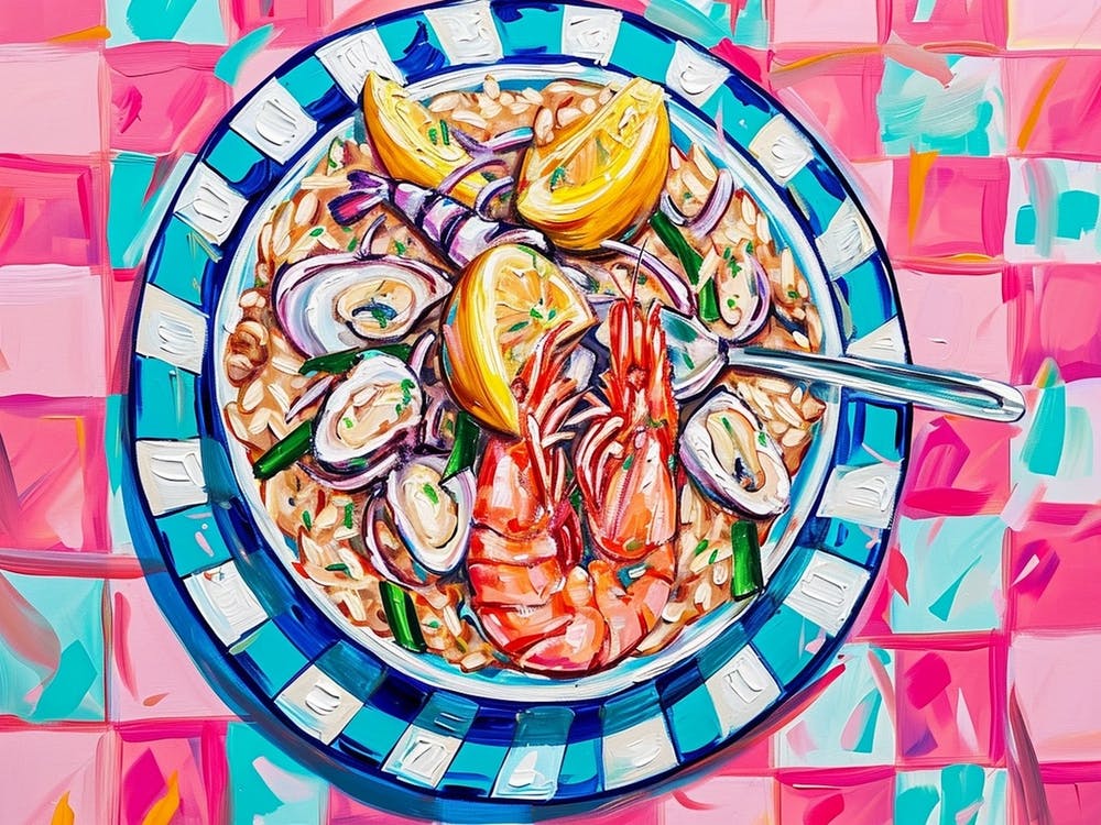 Seafood Risotto Pink Checkerboard 1