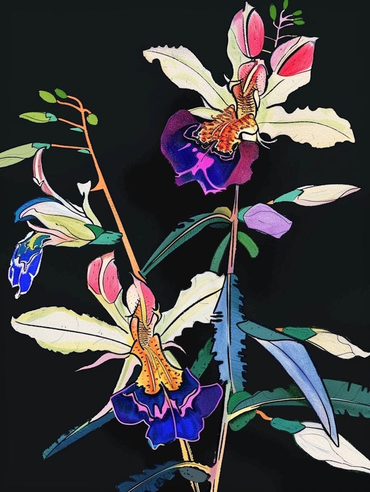 Neon Flowers On Black Aconitum 4