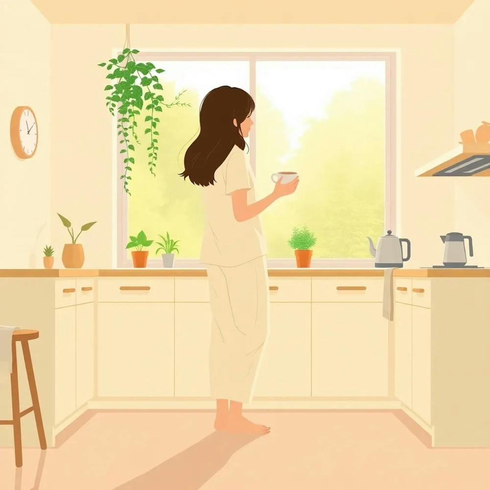 Morning In The Kitchen-Woman In The Kitchen-very Good morning-gazing out in morning