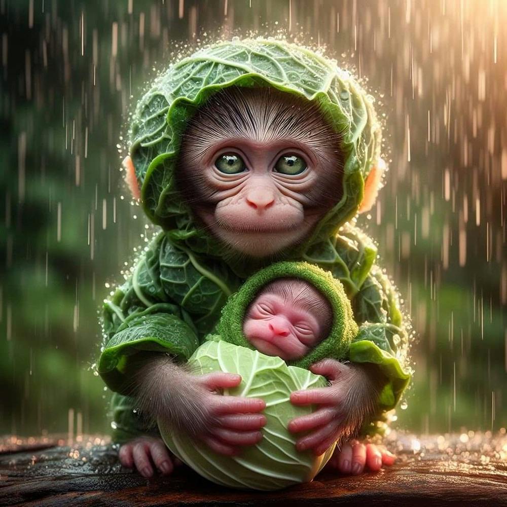 Baby Monkey In The Rain