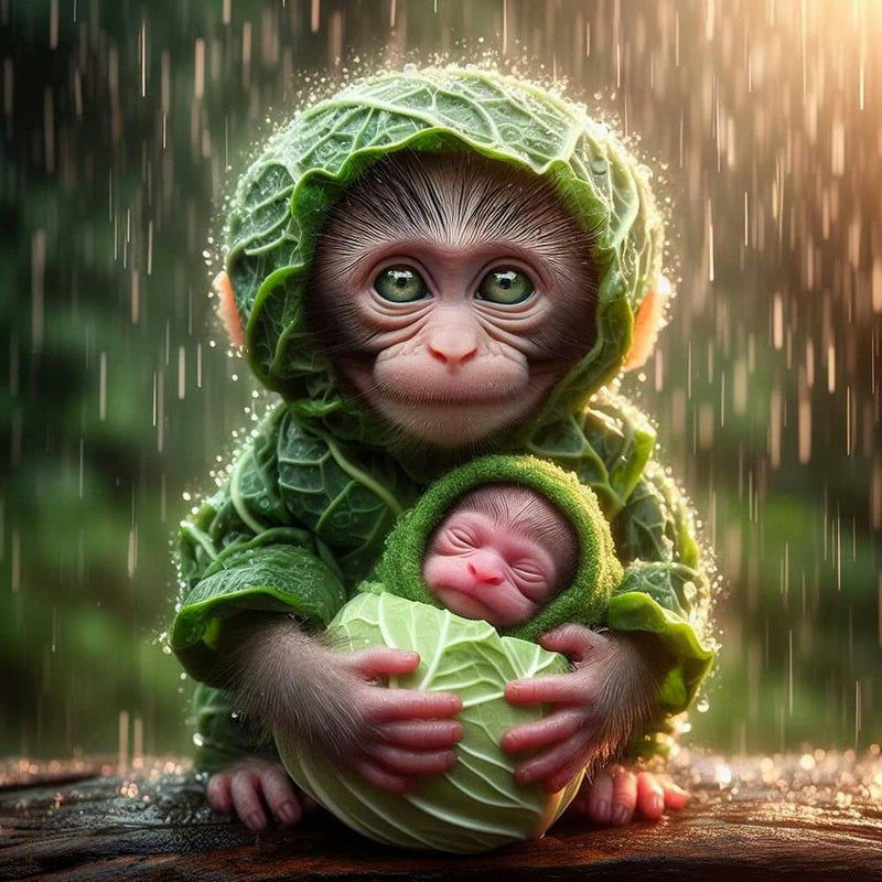Baby Monkey In The Rain