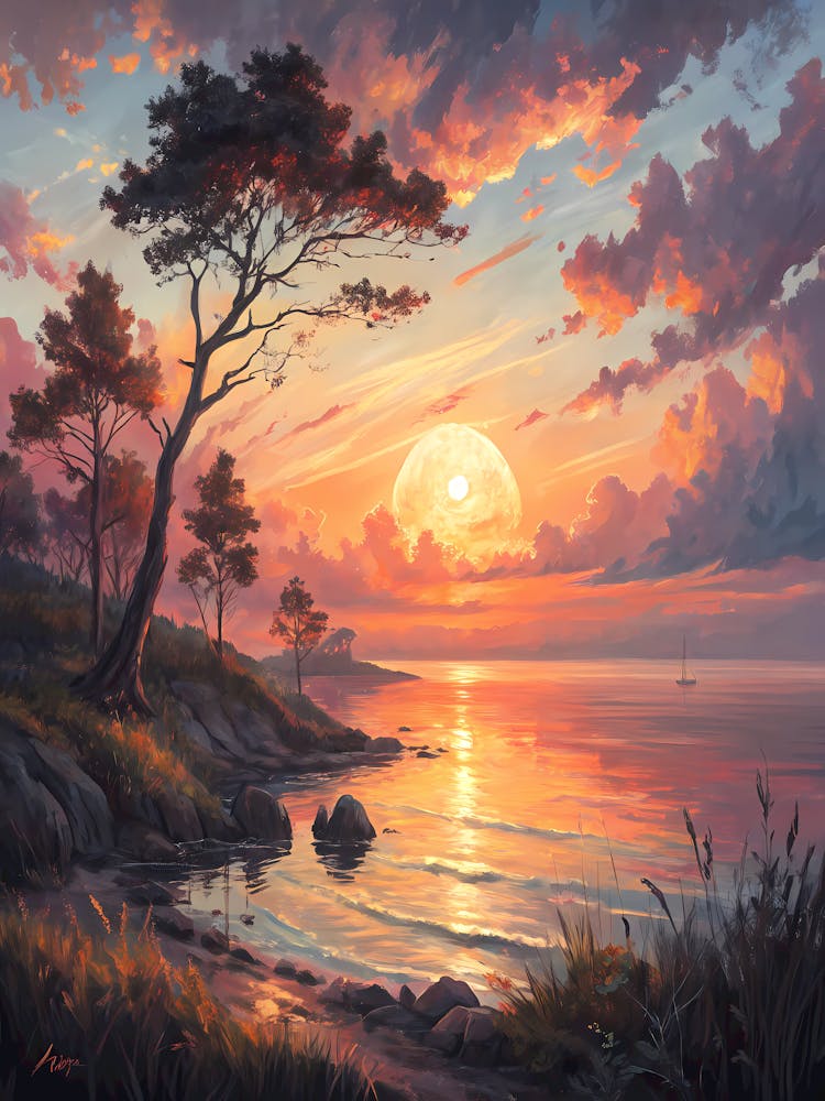 Sunset oil painting