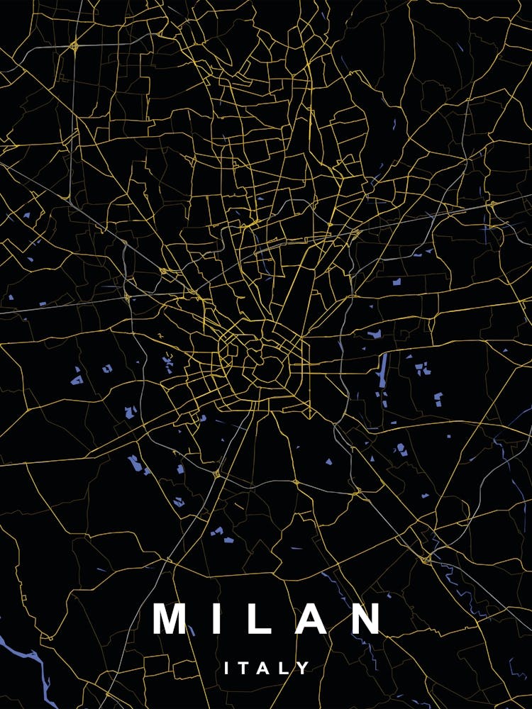 Milan Italy City Map Black and Gold