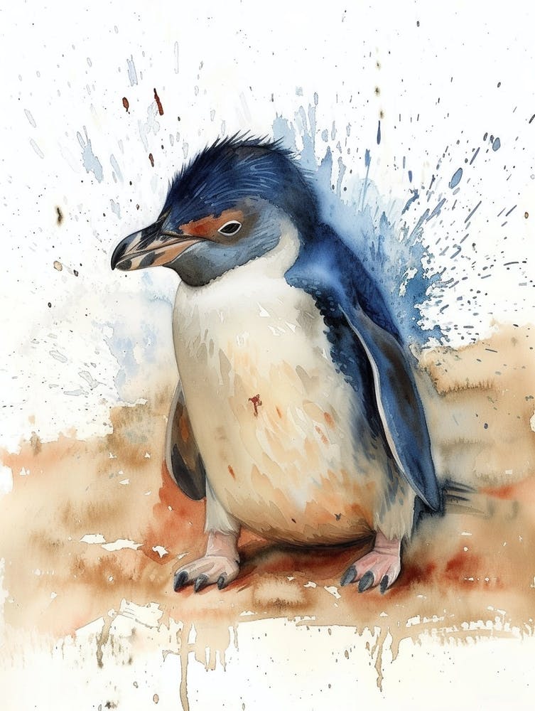 Humboldt Penguin Oamaru Blue Penguin Colony Watercolour Painting 1