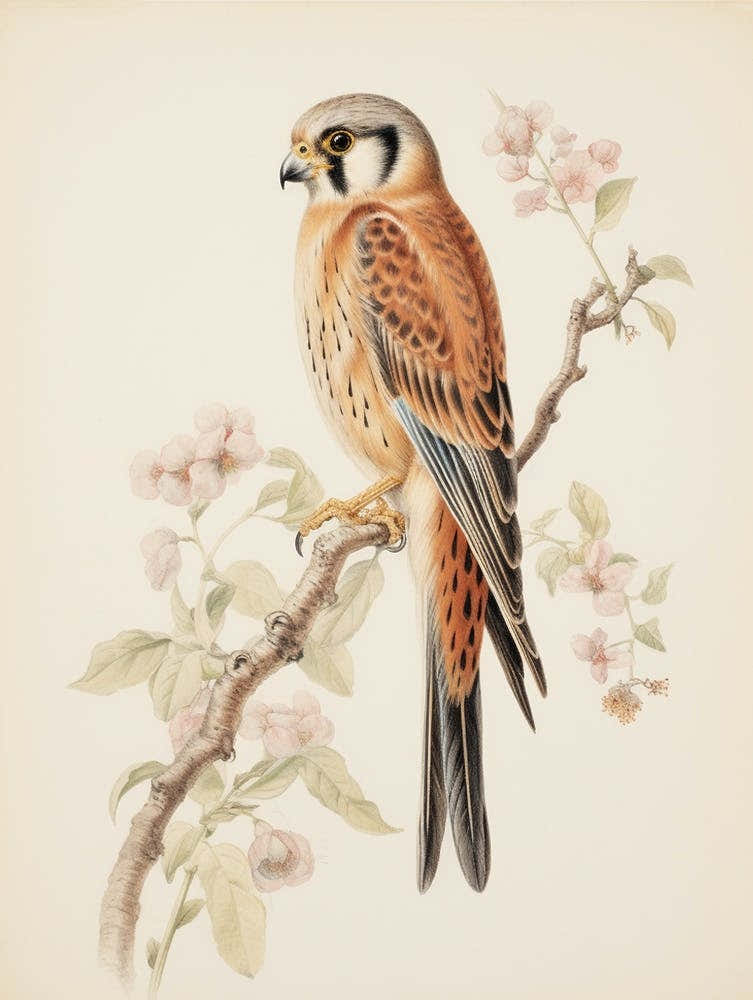 Vintage Bird Drawing American Kestrel 2