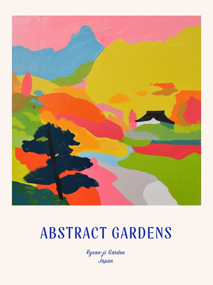 Colourful Gardens Ryoan Ji Garden Japan 7 Blue Poster