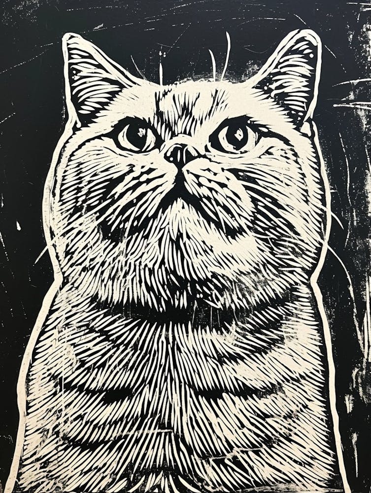 British Shorthair Linocut Blockprint 4