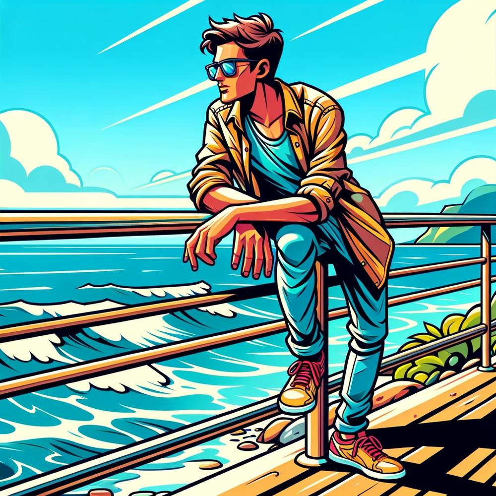 Young Man Sitting On Railing