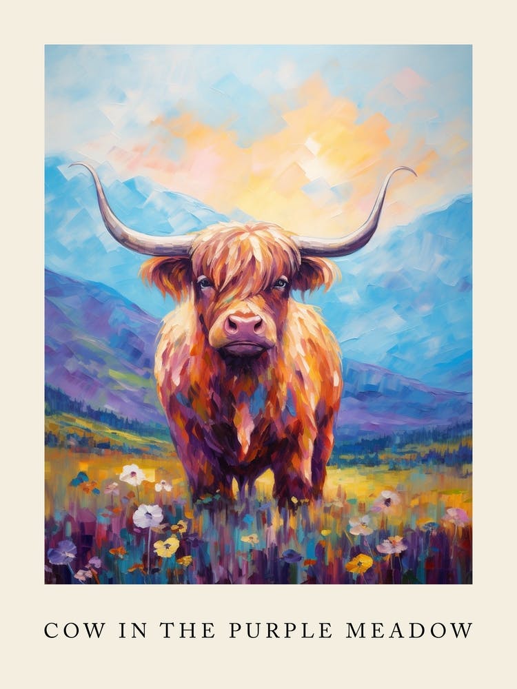 Cow In The Purple Meadow Poster