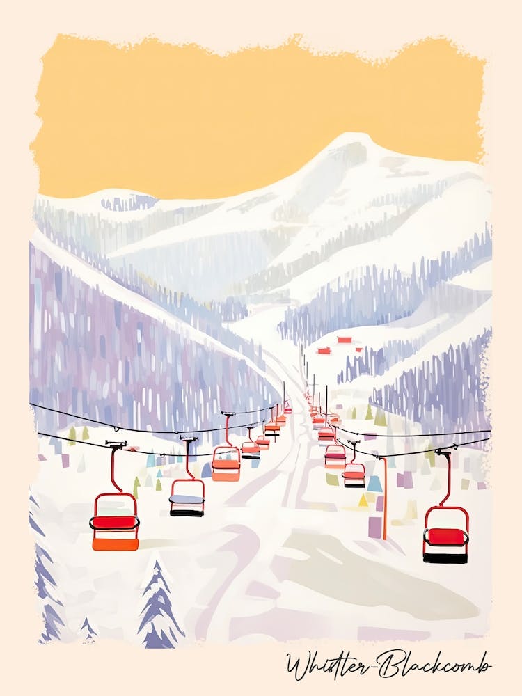 Poster Of Whistler Blackcomb   British Columbia, Canada, Ski Resort Pastel Colours Illustration 1