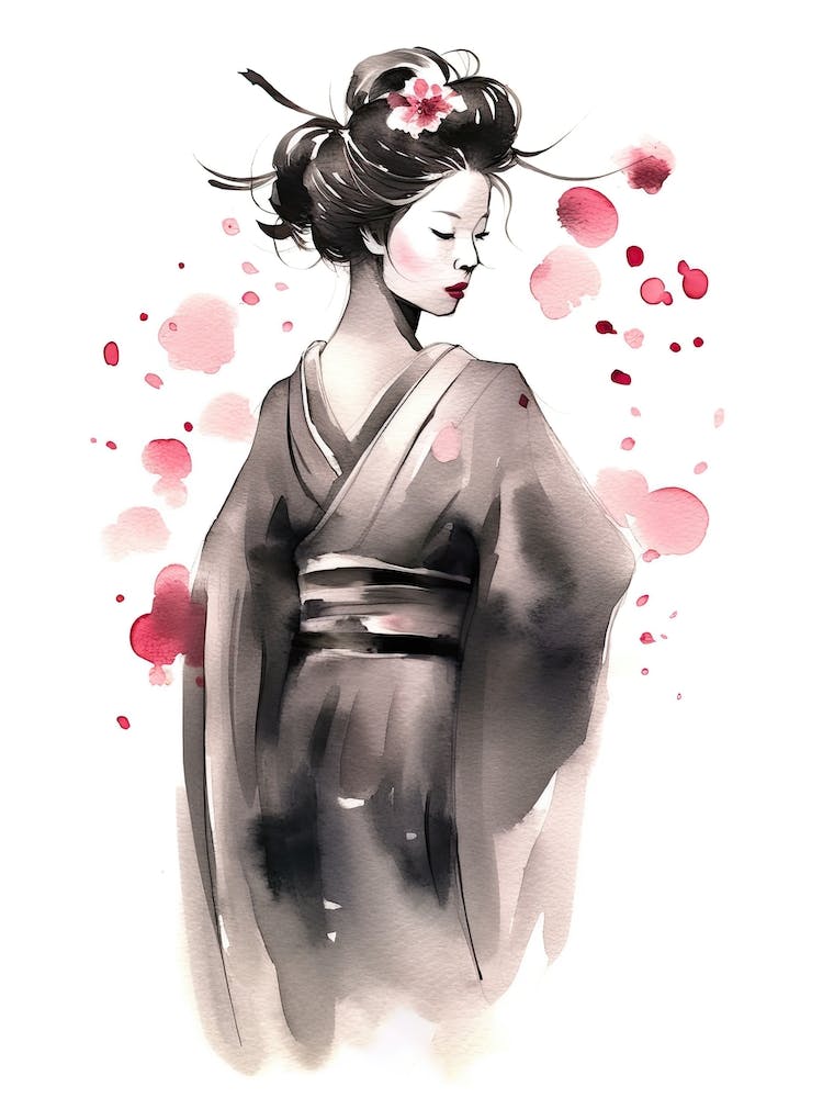 Geisha Ink Wash With Pink 3