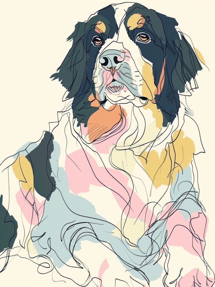 Pastel Bernese Mountain Dog Watercolour Line Illustration 4