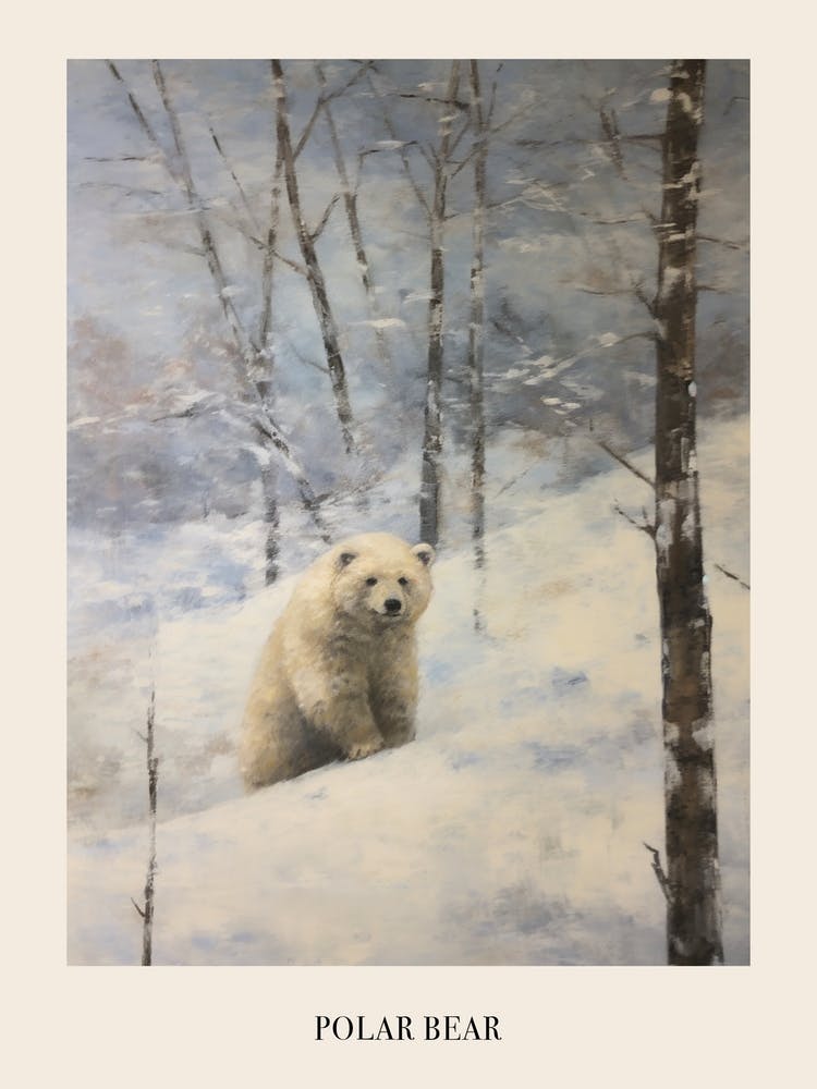 Vintage Winter Animal Painting Poster Polar Bear 2