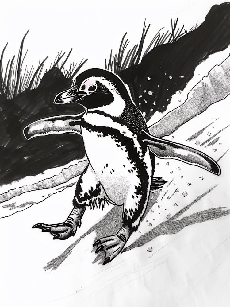 African Penguin Sliding On Ice 3